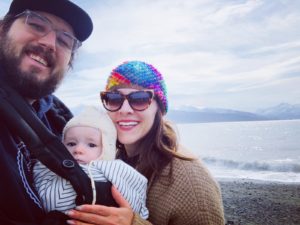 Arron Kallenberg, Monica and son on the shores of Kachemak Bay, in Homer, Alaska