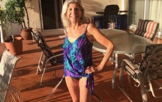 Suzanne Rosoff models her bathing suit