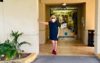 Suzanne Rosoff waiting outside the hospital
